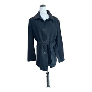 Kristen Blake Black Wool Belted Preppy Goth Academia Pea Coat Size XL